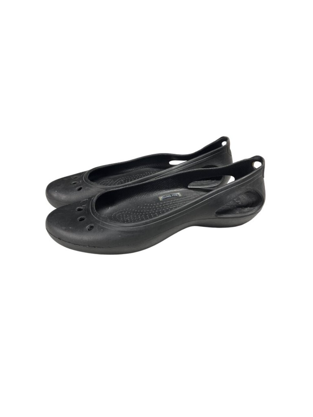 Womens Black Crocs Flats W7 Lightweight Water-Resistant Slip-On Shoes